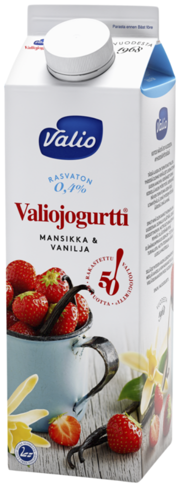 Valiojogurtti® 1 kg rasvaton mansikka-vanilja laktoositon